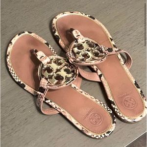 Authentic Tory Burch Rose Gold Miller metal logo sandal